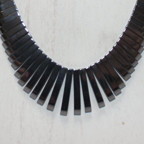 Vintage Natural Hematite Graduated Bar Necklace, 24 Inch Length - Picture 3 of 11